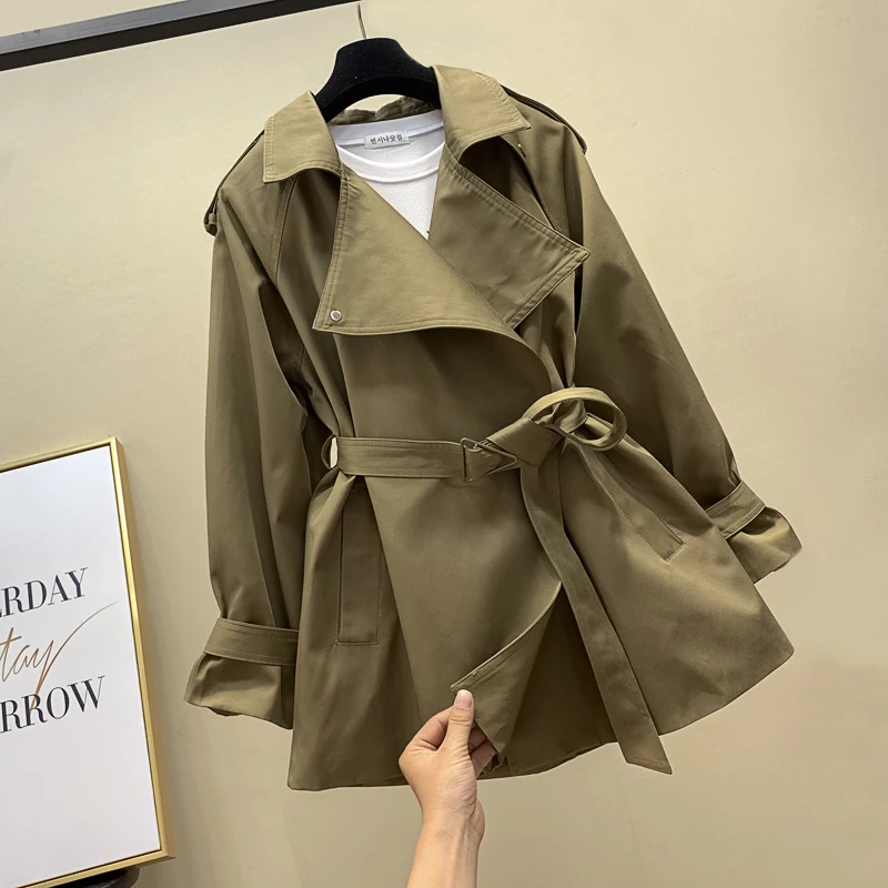 

Women Trench Coat Fashion Spring Autumn Korean Long Sleeve Lace Up Windbreaker Ladies Outerwear Temperament Loose Clothes H1234