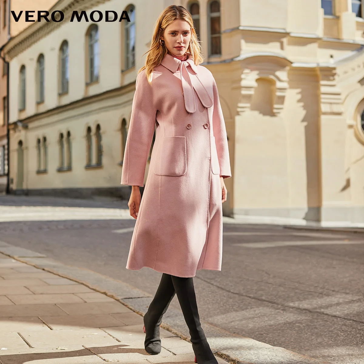 Vero Moda/новое шерстяное пальто из 100% шерсти с декоративным бантом двухстороннее |