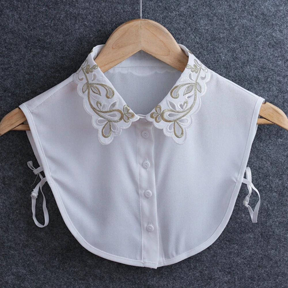 Elegant Women's Detachable Collar Tips Half Shirt Blouse Tops Embroidery Cotton False Accessories White Black Color |