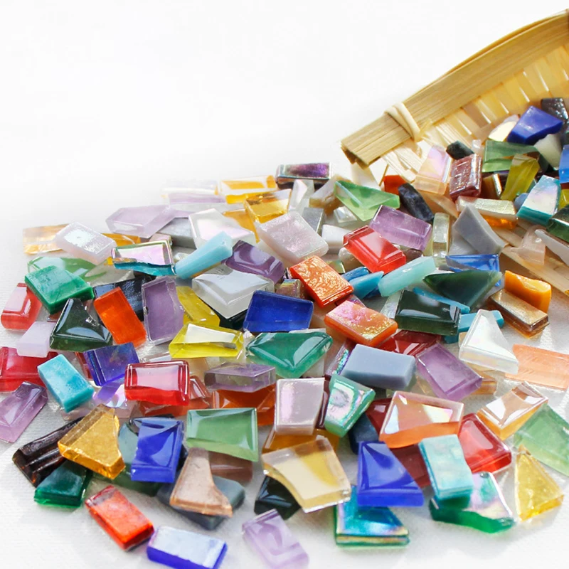 

DIY Mosaic Fragments Irregular Shaped Handmade Stone Jade Glass Particles Crystal Glass Mixed Color Particles