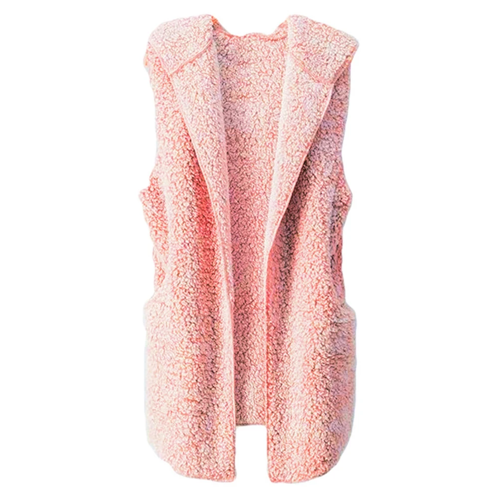 Модный женский зимний утепленный плюшевый с капюшоном без рукавов повседневный