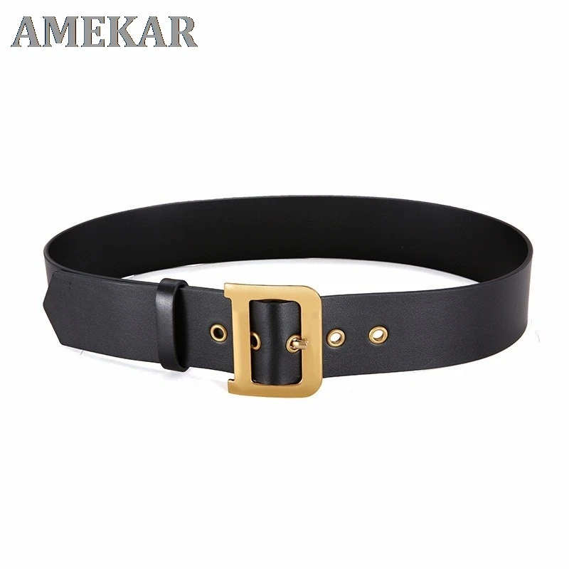 

Hot sale Fashion designer Female belt genuine Leather ladies casual luxury metal belt retro style with D buckle wide cummerbunds