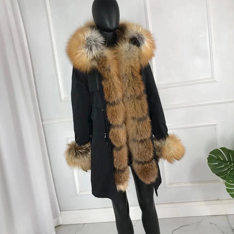 Новые чернобурки меховой парка пальто женские трикотажные silver fox меховой подкладке парки Черный зимой толстые Настоящее пальто с мехом теплые женские верхняя одежда - Цвет: 29