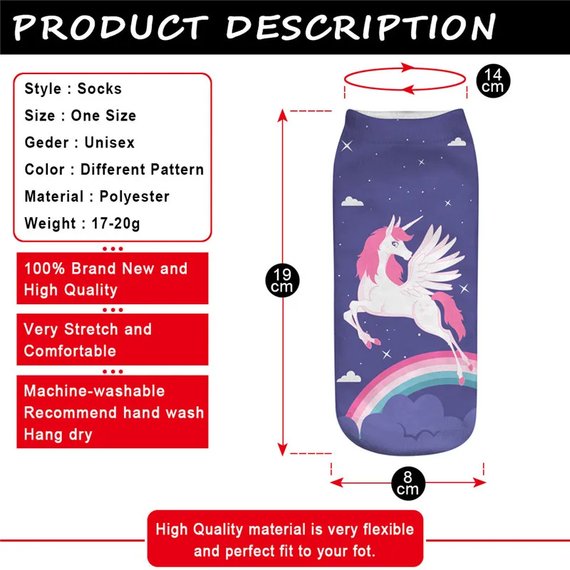 Красочные из полиэстера и хлопка для женщин носки детей милые носок с единорогом
