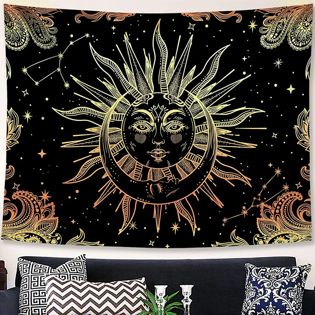 

Zussun Sun and Moon Tapestry,Golden and Black Psychedelic Popular Mystic Wall Hanging Tapestry for Room Decor
