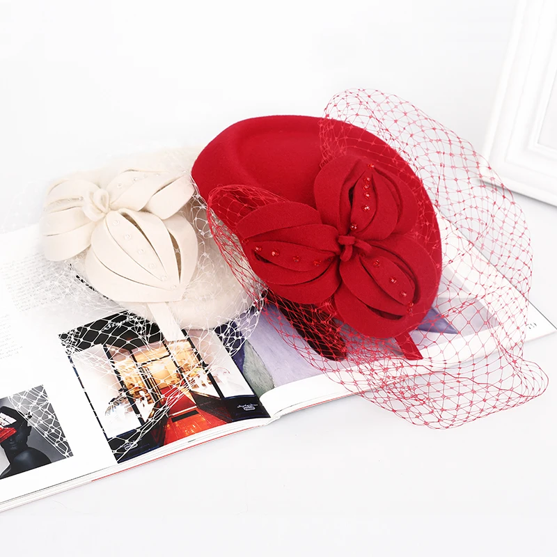 

Wedding Bridal Hat Fascinators Ladies Veil Pillbox Hat Women 100% Australian Wool Felt Fedora Hats Cocktail Banquet Beret Cap