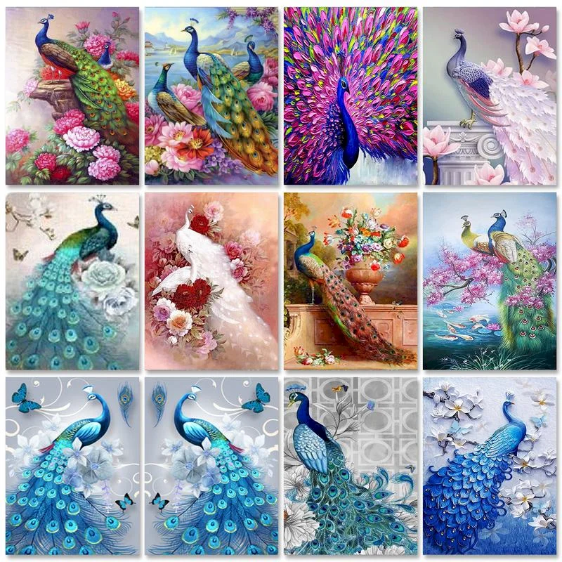 

RUOPOTY DIY Diamond Painting Animals Cross Stitch Diamond Embroidery Peacock Picture Rhinestone Handmade Wall Decor Hobby Gift