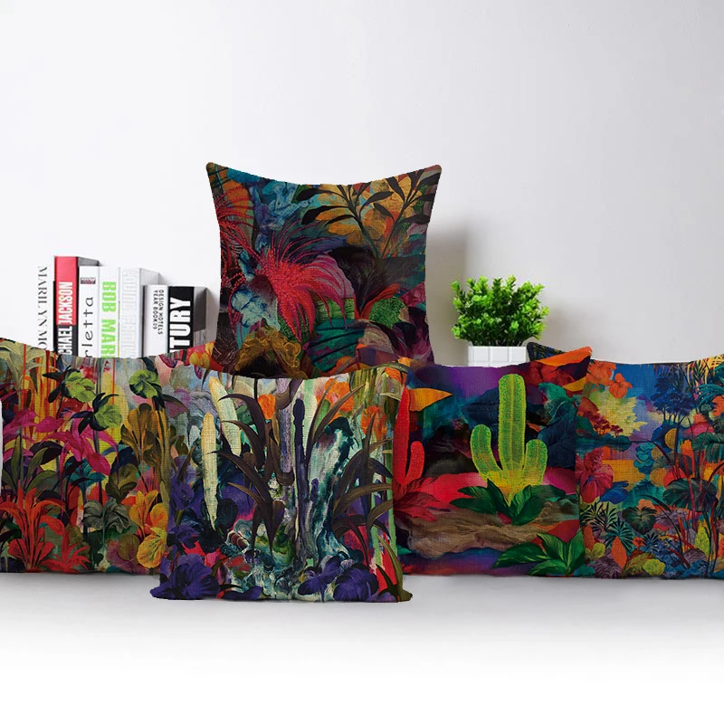 

Tropical Plants Throw Pillow Case Flowers Green Leaves Decorative Pillowcase for Sofa Car Tropical Flowers Print Pillow Covers