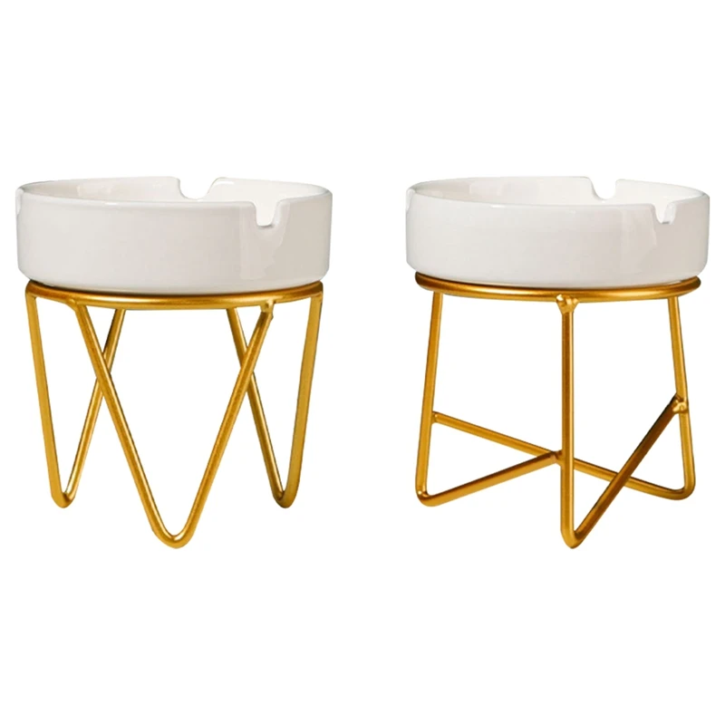 

Windproof Ceramic Ashtray Modern Iron Bracket Geometry Home Desktop