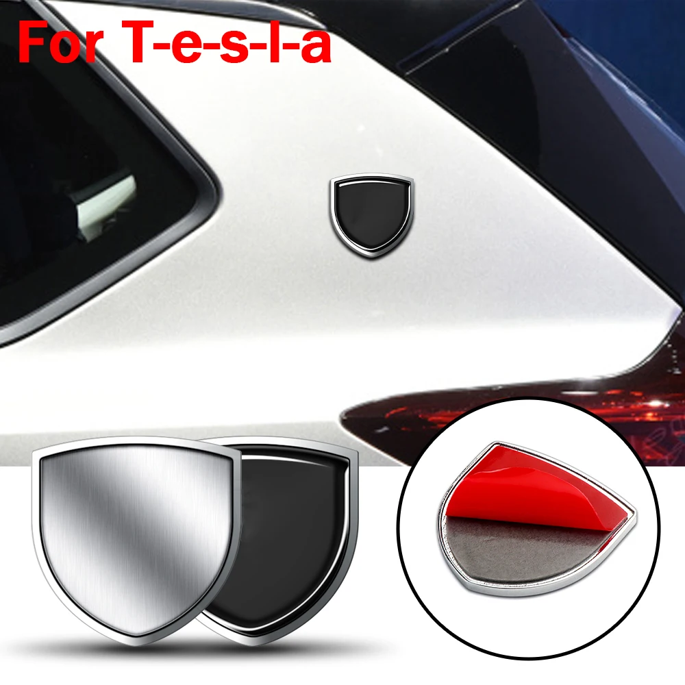 

New Shield Styling Car Badge For Tesla Emblem Side Body Rear Trunk Decoration Sticker 3D Metal Window Fender Modification Decal