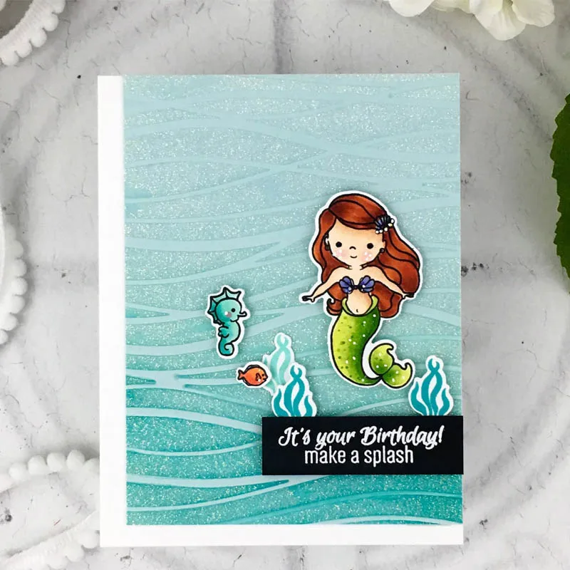 Mermслуды поцелуи и морские звезды пожелания высечка + прозрачный штамп мермамеры