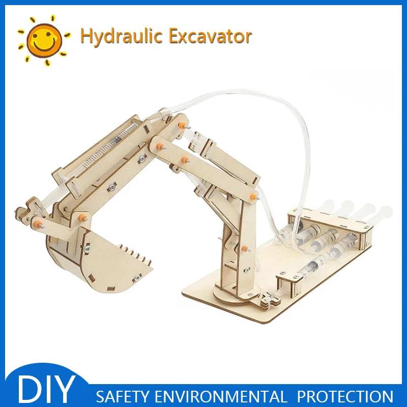 

Hydraulic Excavator DIY Science Education Souptoys Wooden Model Building Block Kits Assembly Toy Gift for Children Adult