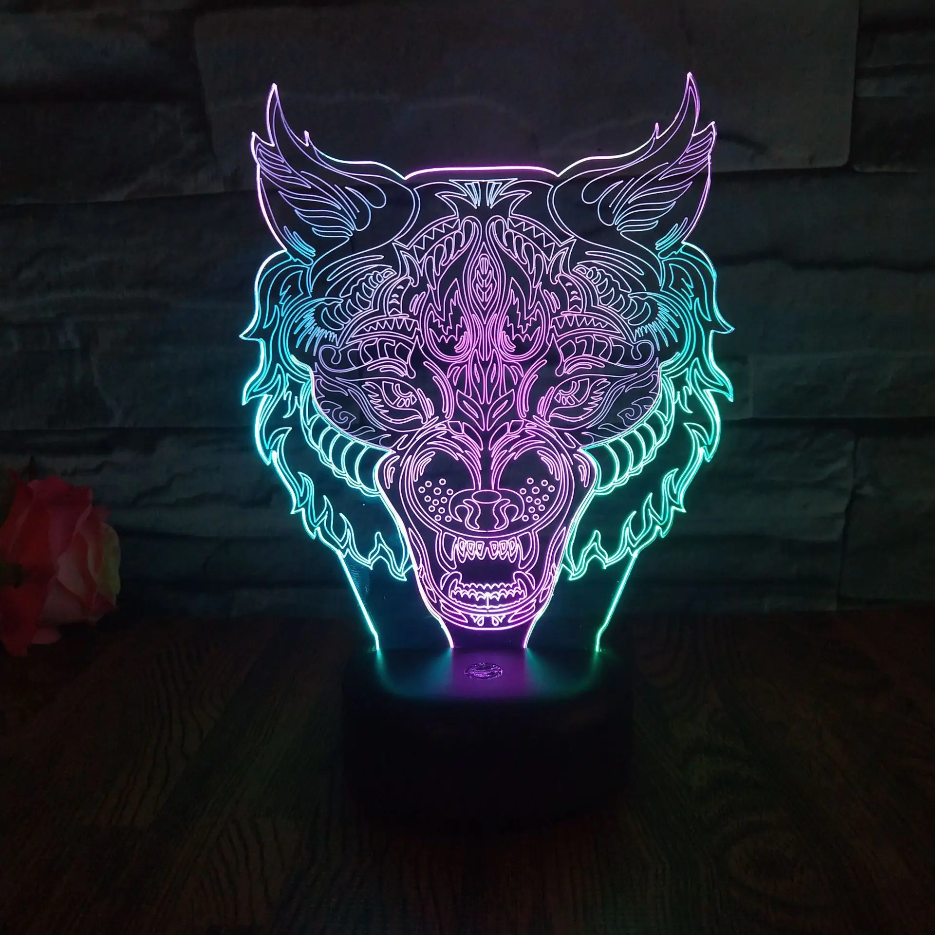 

LED double Color Show Wolf Head Model 3D Lamp 7 Colors Changing USB Touch Night Light Children Bedroom Decor Holiday Gift