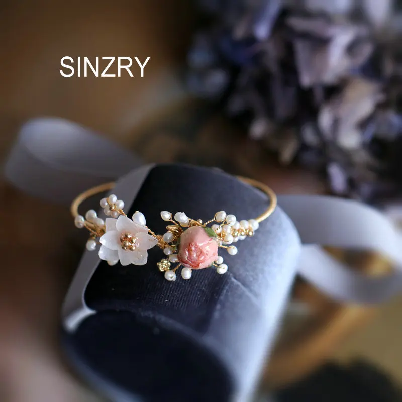 

SINZRY Новый винтажный браслет ручной работы с натуральным жемчугом и цветком розы элегантные летние ювелирные изделия