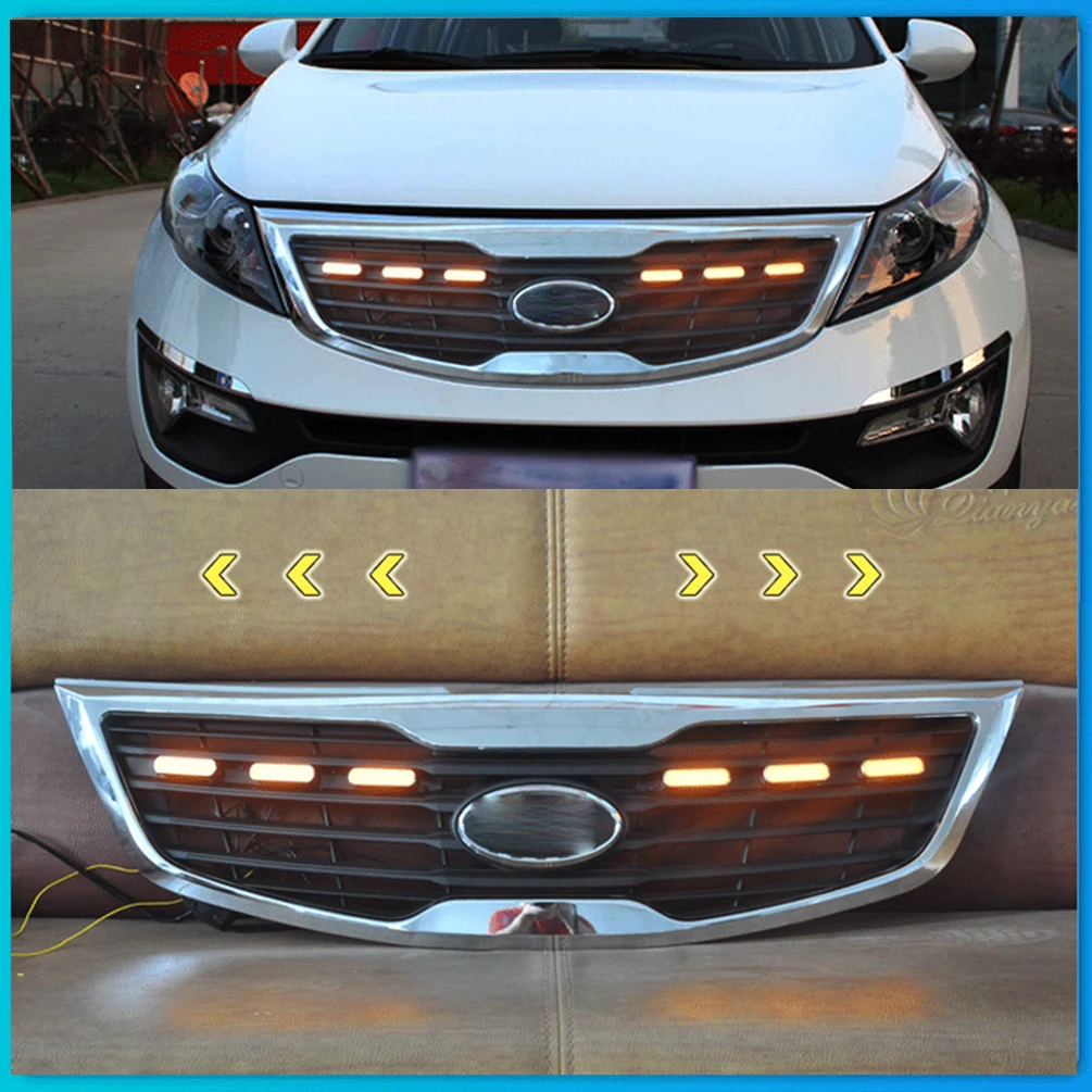 2pcs Raptor-Style Led Grille Light With Sequential Turn Signal Streamer Amber Grill Mount Assemblies For Kia Sportage 2010~2014