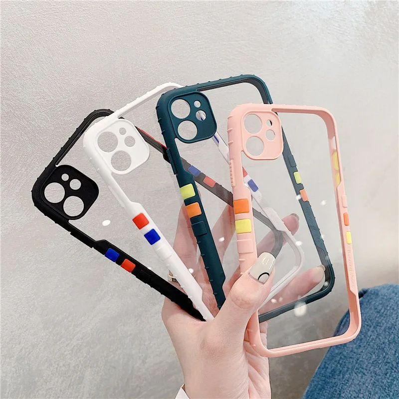 

Phone Case For iPhone 12 Mini 12 11 Pro X XR XS Max 7 8 Plus 6 6s SE Contrast Color Frame Matte Hard PC Acrylic Protective Case