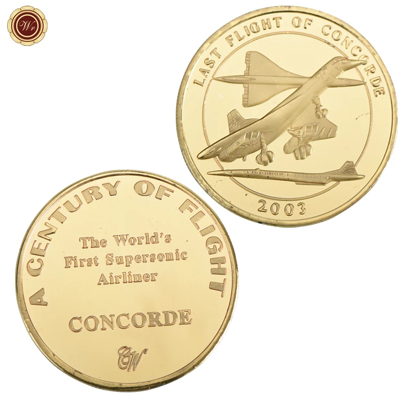 WR последний полет Concorde памятная монета позолоченная первая в мире сверхзвуковая авиалайнер монеты металлическая монета для домашнего декора
