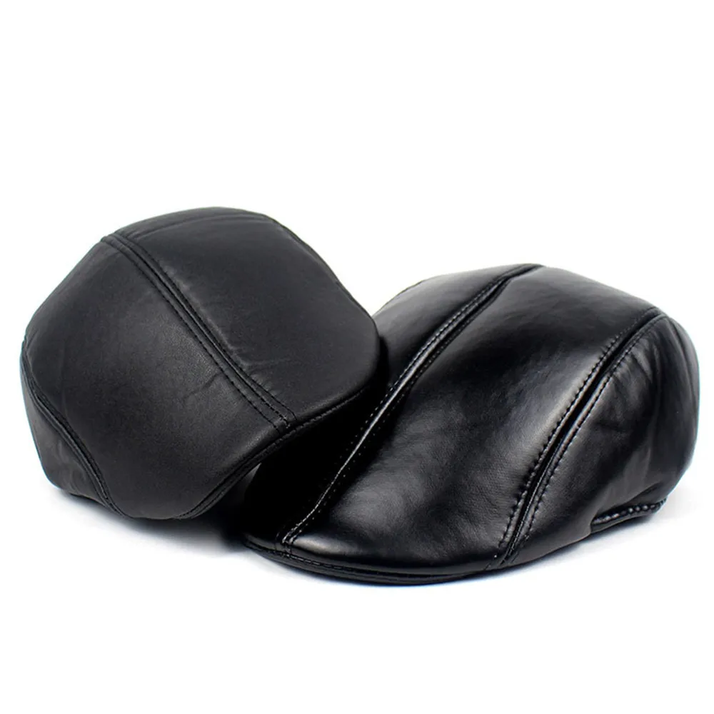 Men's Fashion PU Leather Hats Ivy Newsboy Driver Cabbie Flat Beret Hat Caps