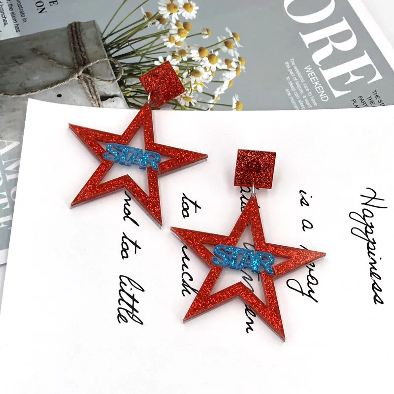 Новое поступление акриловые висячие серьги с красными сияющими звездами модные