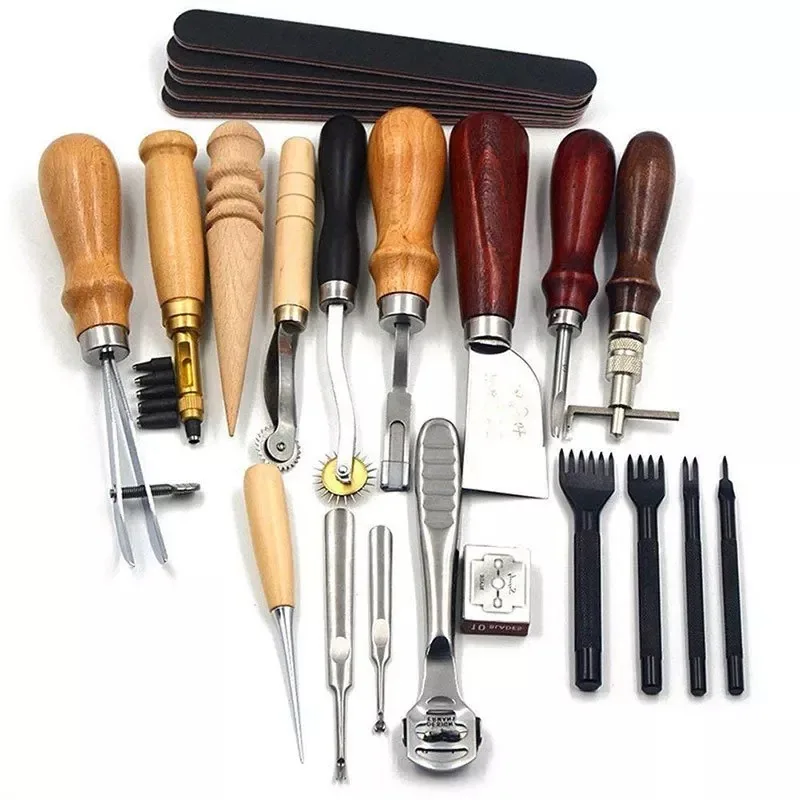 

Leather Craft Punch Tools Kit DIY Stitching Carving Working Sewing Saddle Groover Stitching Tool 19pcs Sewing Tools Accessories