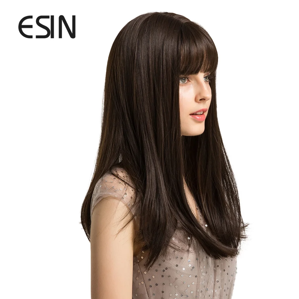ESIN длинный прямой светлый синтетический парик с эффектом омбре челкой