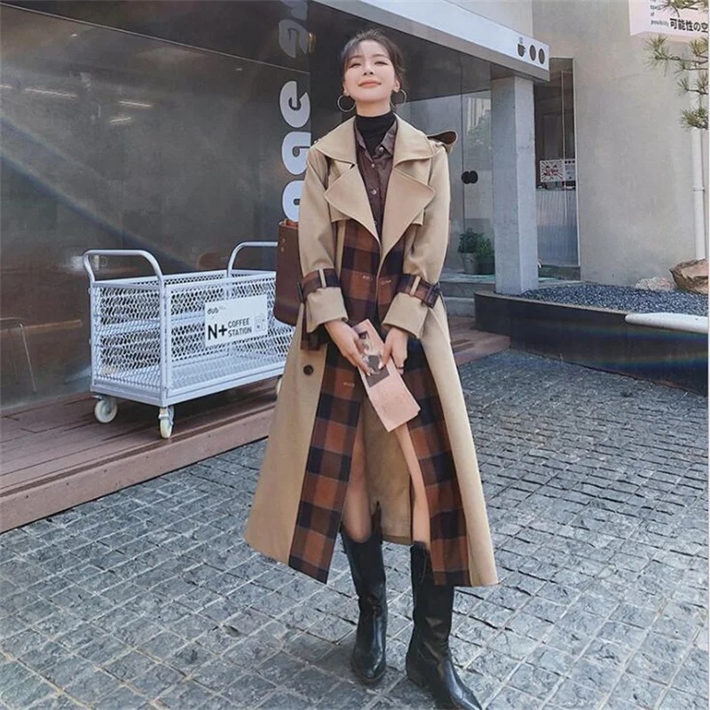 Windbreaker women trench coats 2021 new style korean loose waist stitching jacket spring autumn тренч женский длинный khaki