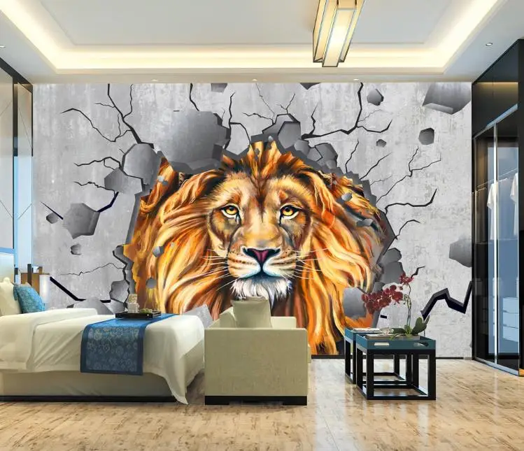 

3D Wallpaper Stereo Brick wall, residual wall, zoo lion Wall Mural Living Room Restaurant bedroom Modern Simple Decor