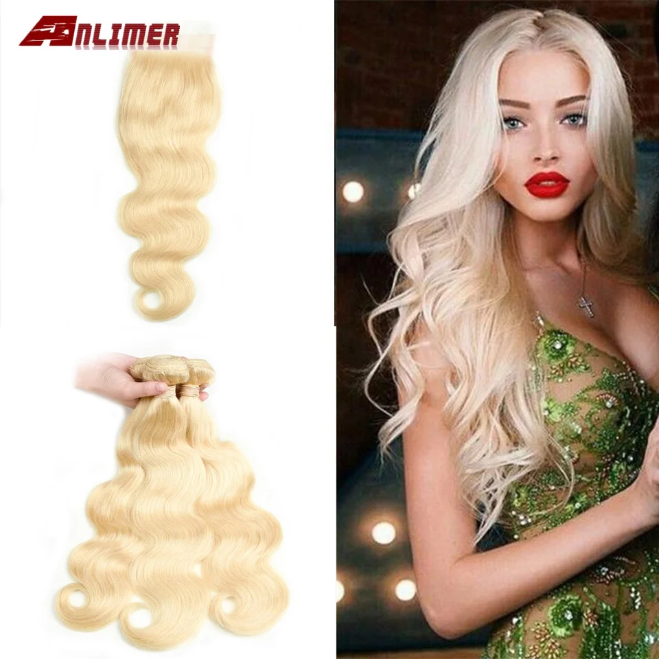 613 блонд пряди с закрытием бразильские объемные волны Remy натуральные кудрявые