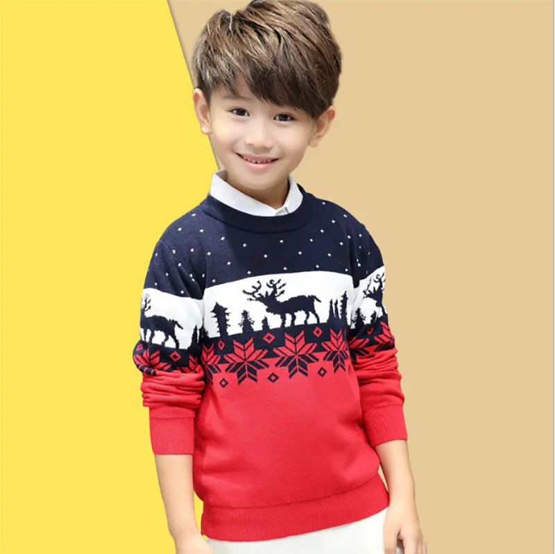 

Christmas Sweaters For Boys Winter Elk Print Kids Boy Clothes Long Sleeve Double Thicken Cotton Knit Children Sweaters