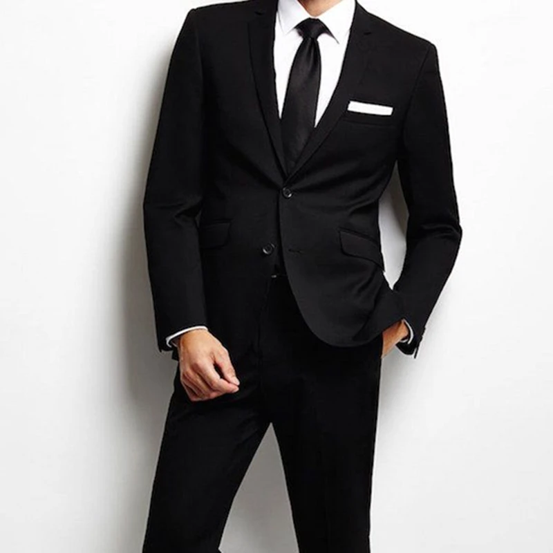 

2021 Custom Fashion Handsome Black Men Suits Slim Fit Groom Tuxedo For Wedding Dress Dinner Party Male Clothing (Jacket+Pants)