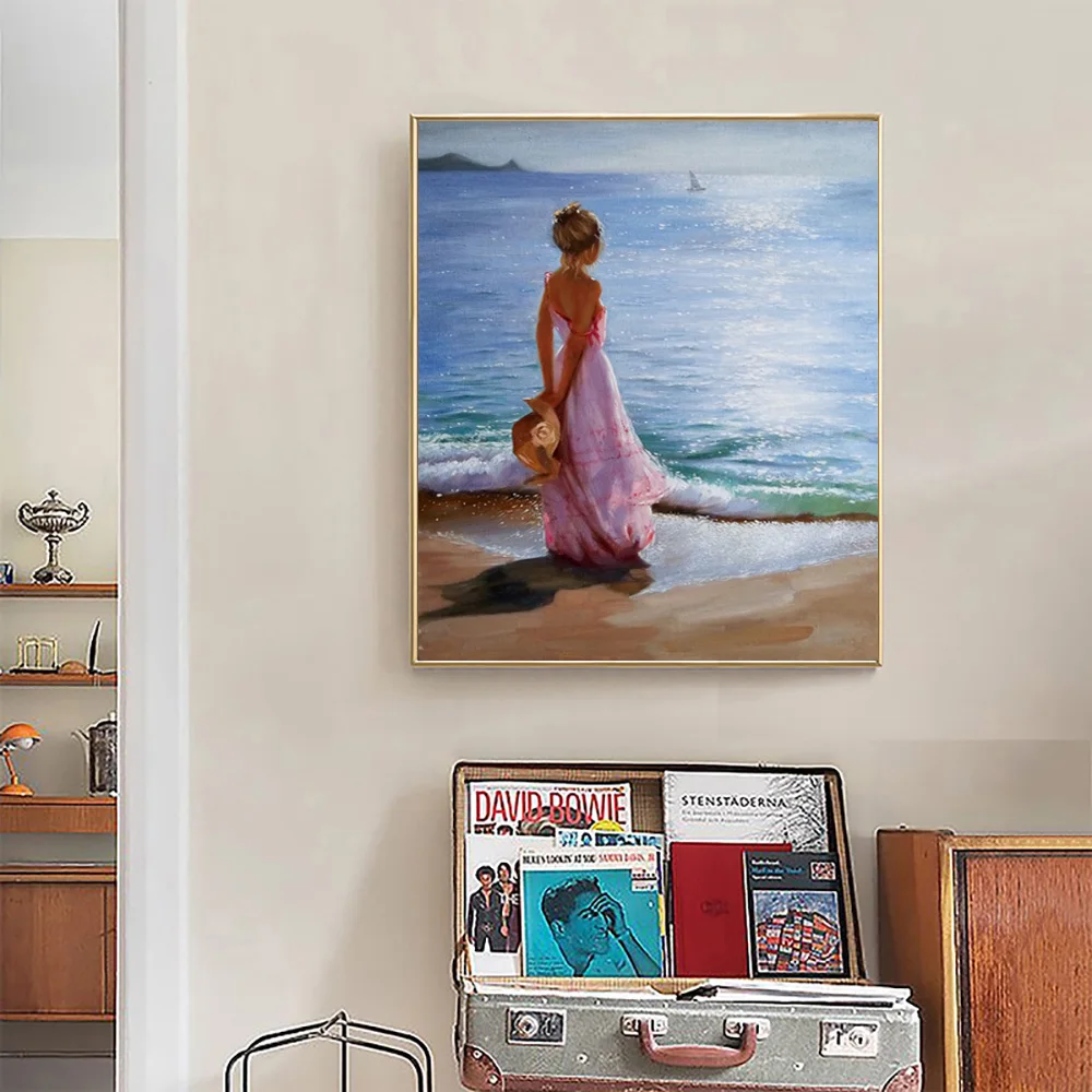

40x50 см знаменитая фигурка Картина маслом Печать на холсте Девушка и море плакат для гостиной домашний Декор без рамки