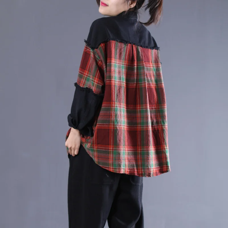 Осенняя блузка Ретро большого размера свободная Женская Повседневная рубашка 2019