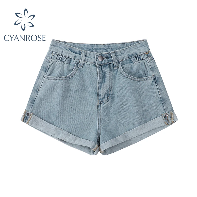 

Fashion High Waist Vintage Denim Shorts Women 2021 Harajuku Curling Casual Shorts Female Summer 2021 All-Match Denim Hotpants
