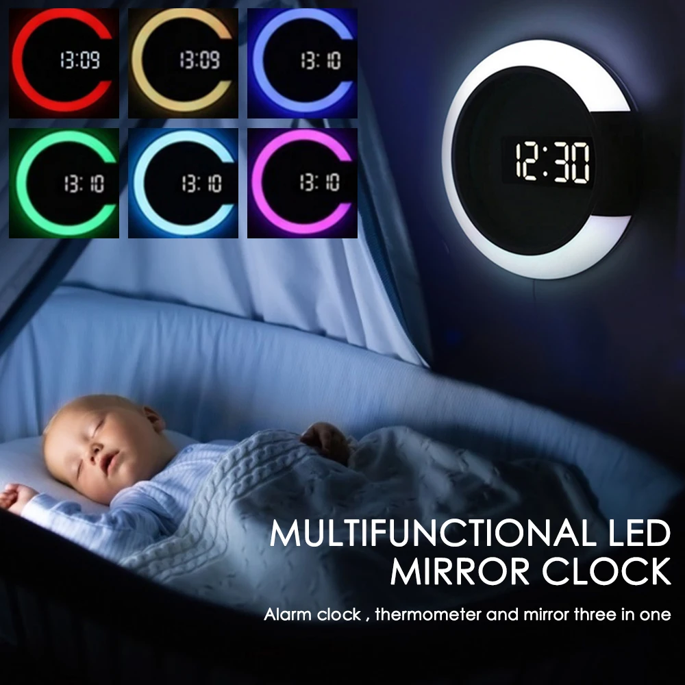 3D светодиодный цифровые настенные часы будильник Зеркало полые настольные 7