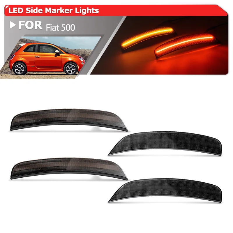 

Euro-Style Smoked Front Amber Rear Red Led Bumper Fender Side Marker Light For Fiat 500 Sport 2011 2012 2013 2014 2015 2016 2017
