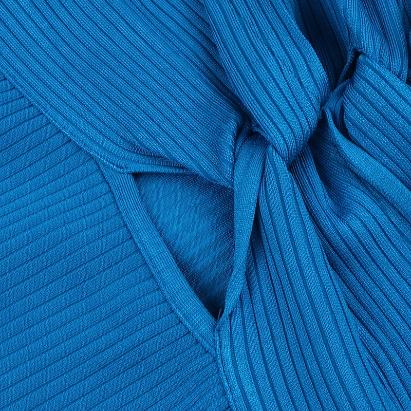 

PB Chic Cyan Long Slip Dress Sexy Hollow Out Knot Design V Neck Sleeveless Celebrity Party Club Bandage Vestido Free Shipping