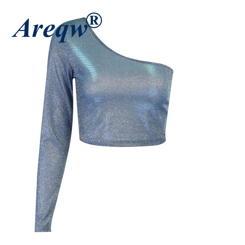 

2021 Summer New Glitter Sloping Shoulder Top Sexy Slim Sloping Shoulder Top Women