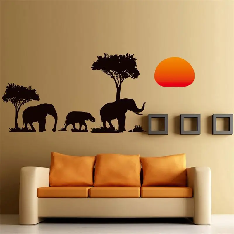 

Elephants Family Tree Forest Sun Newest Creative Home Decal Wall Stickers Living Room Sofa Wall Decor Sticker Mural Art