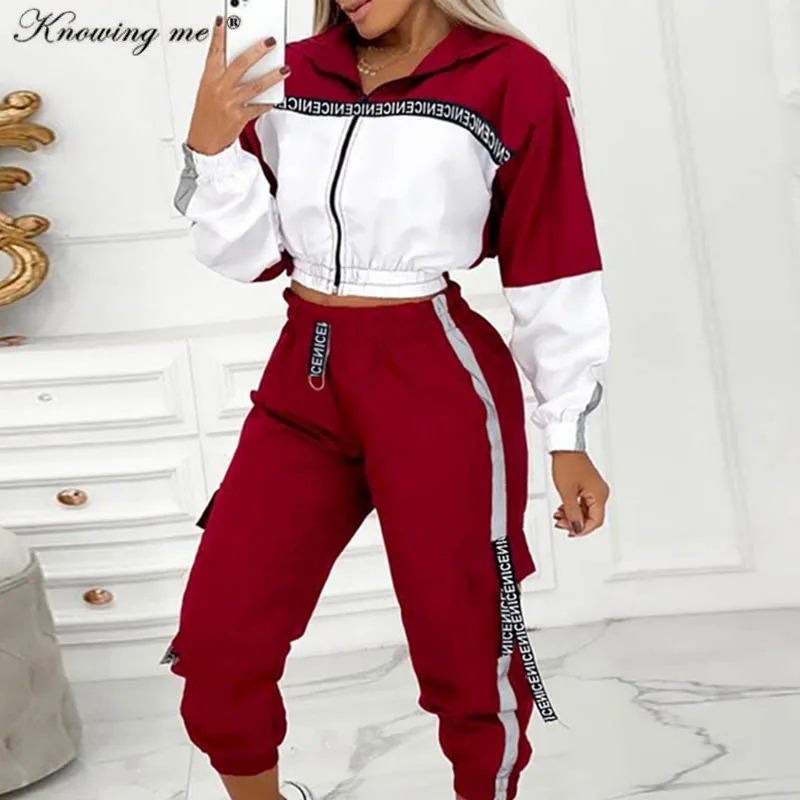 

Women Patchwork tracksuit set Lady Zipper Crop Hooded top+Elasitic waist Sweatpants 2pcs Set Elegant Spring Fashion Leopard set