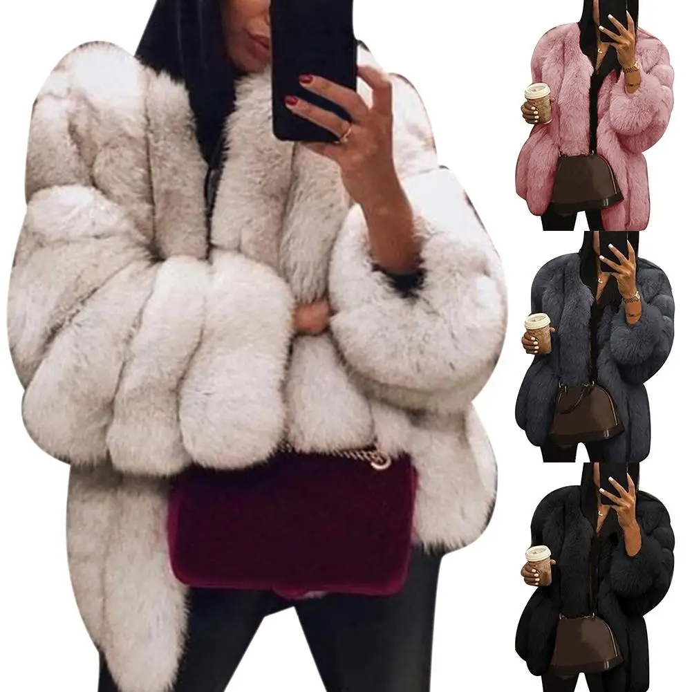 Womens Casual Jacket  Short Faux Fur Coat Warm Furry Jacket Long Sleeve Outerwear Ladies down coats
