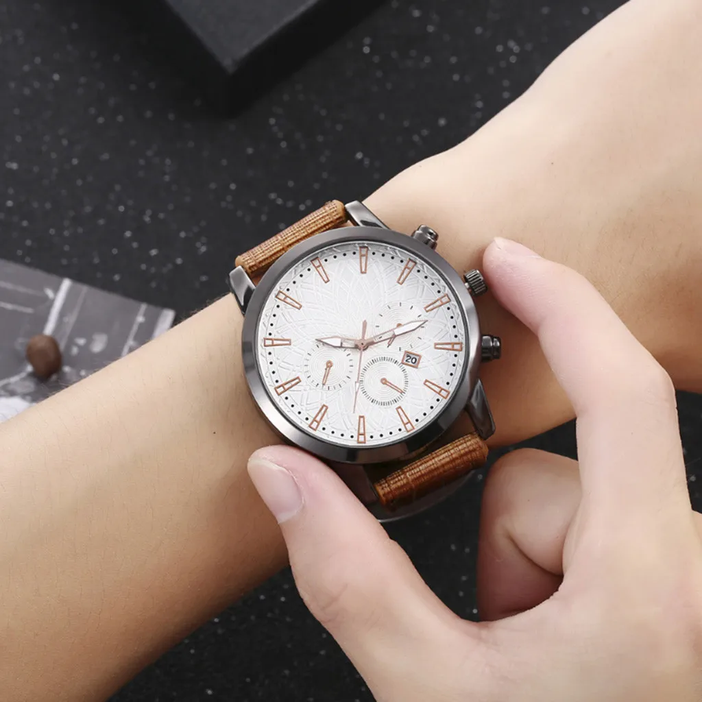 

2019 Men Quartz Watch Relogio Business Casual Single Calendar Strap Wristwatch Mens Reloj Complete Calendar Watches @5