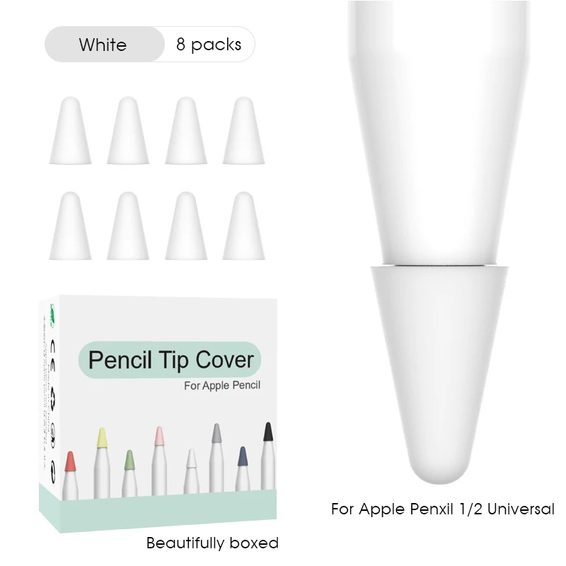 White 8 шт. один цвет мягкий силиконовый сменный наконечник подходит для Apple Pencil 1-й 2-й Высокочувствительный стилус запасная ручка для карандаша 2 - Цвета: White