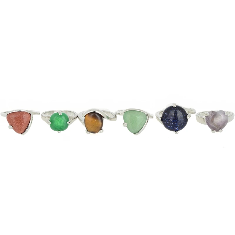

Pinksee Wholesale 10pcs Mixed Style Natural Stone Rings Women Men Retro Elegant Finger Jewelry Accessories Size 16-20mm