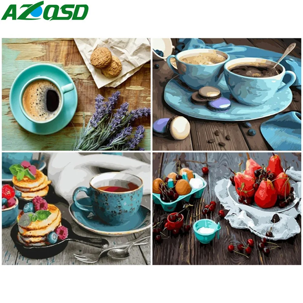 

AZQSD Painting By Number Diy Frame Coffee Cup Drawing On Canvas Picture By Numbers Food Kits Modern Wall Art Gifts