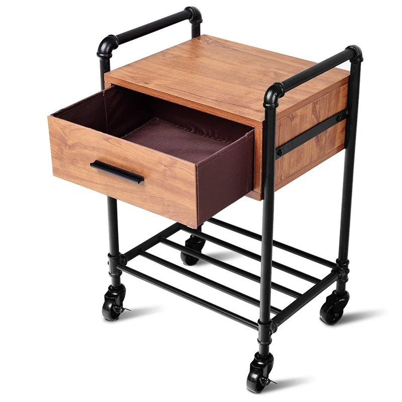 

2-Tier Classic Appearance End Coffee Living Room Table with Drawer 4 Rolling Wheels Sturdy Heavy Duty Steel Tube Storage Table