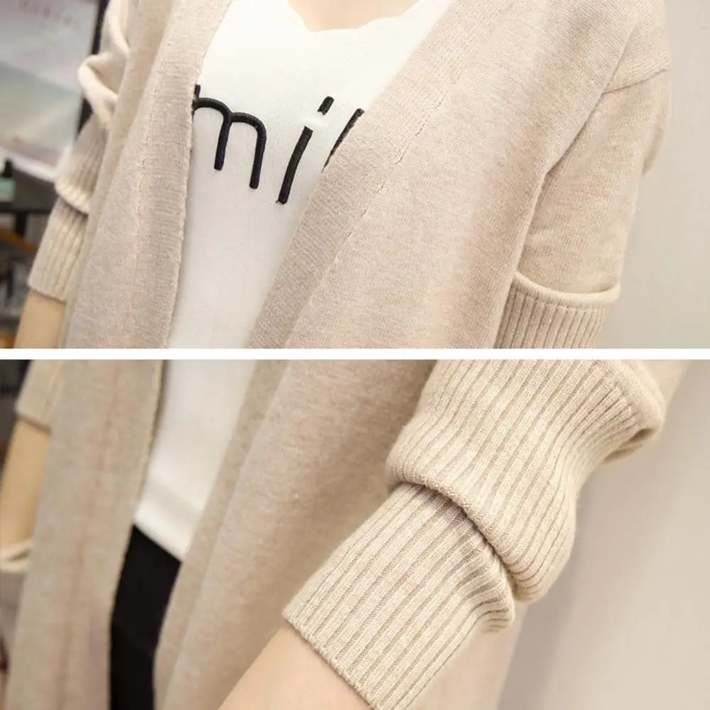 Женский кардиган с длинными рукавами и карманами осенне-зимний плотный вязаный