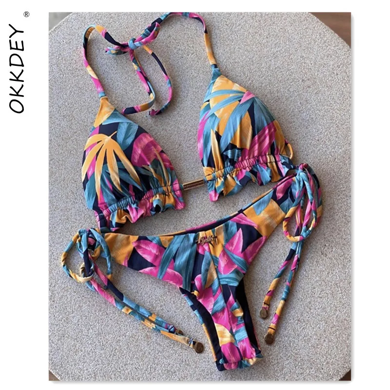 

2021 New Brazilian Biquini Sexy Triangle Bikini Swimsuit Push Up Women Swimwear Two Piece Printed Swimsuit Summer Beach Wear