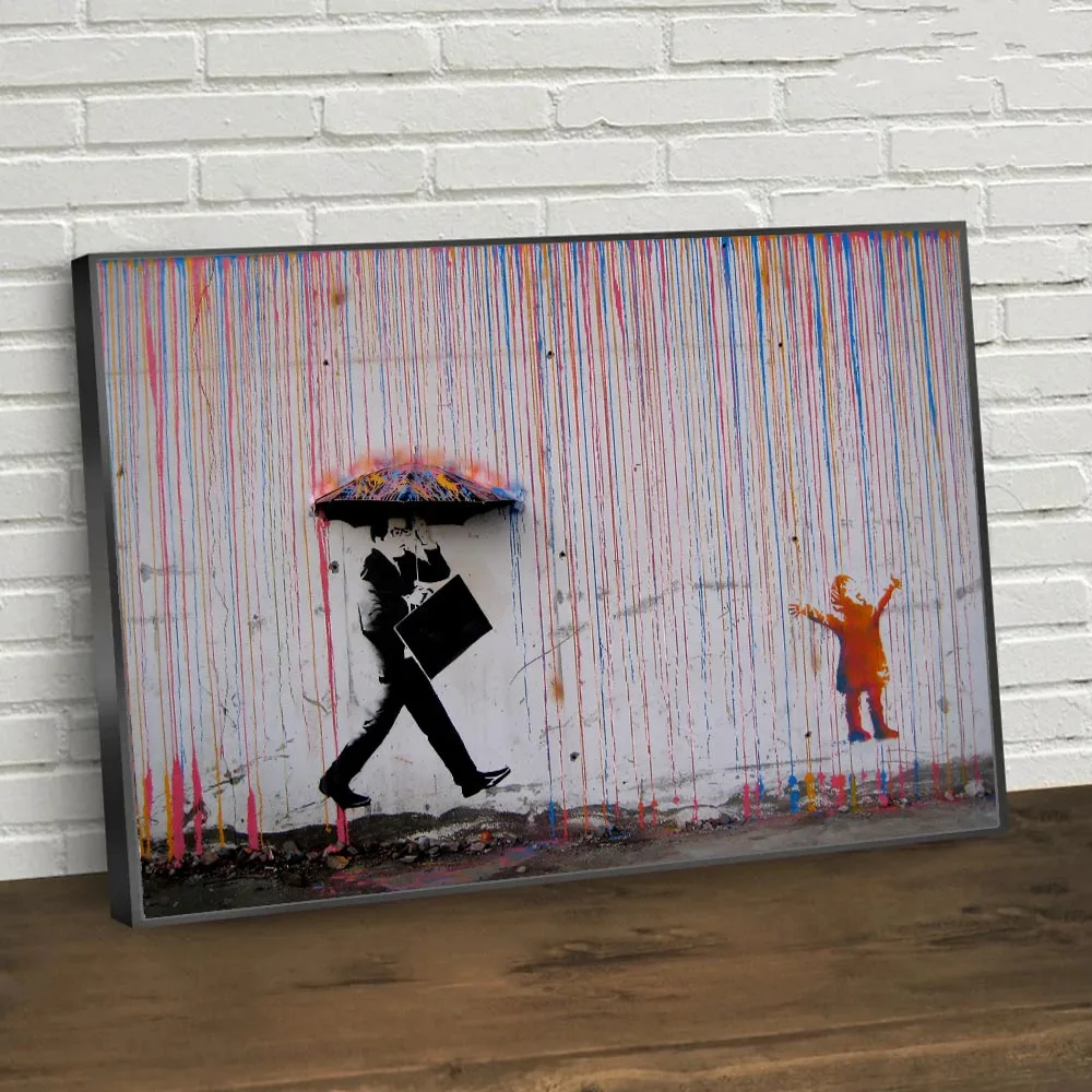 

Banksy Style Colored Rain Canvas Print Street Art Canvas Print Wall Art Grafiti Artwork Canvas Poster For Home Decor Kids Gifts