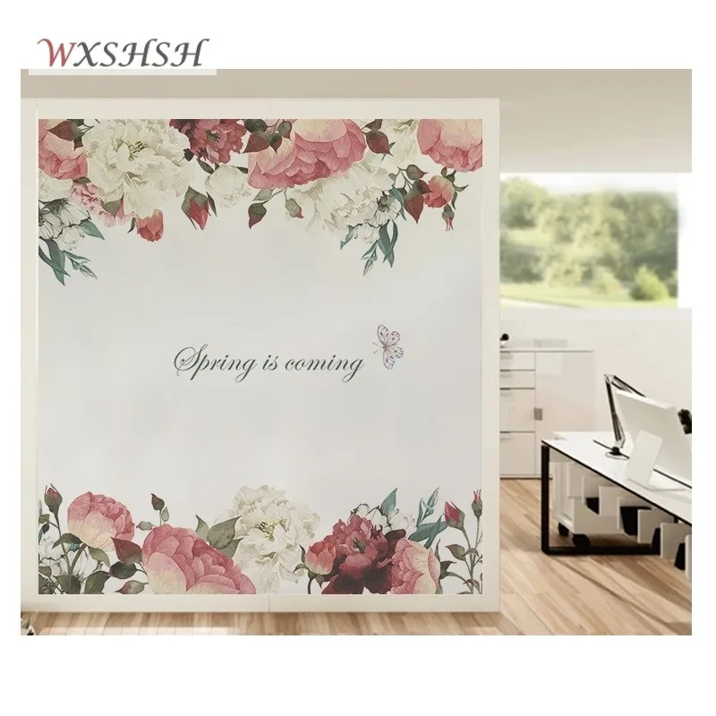 

Custom Size Window Film Static Cing Blooming Flower Privacy Protection Removable Durable Home Decoration Frosted Stained Foil