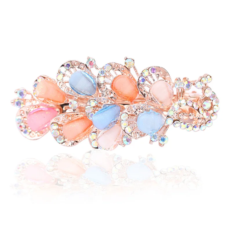 Шпилька с пером Molans Стразы Павлин для девушек Средний пружинный зажим сплав без